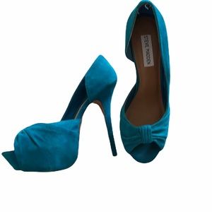 turquoise blue suede platform heels